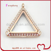 Special design floating glass locket jewelry cheap price crystal triangle shape pendant stainless steel locket pendant